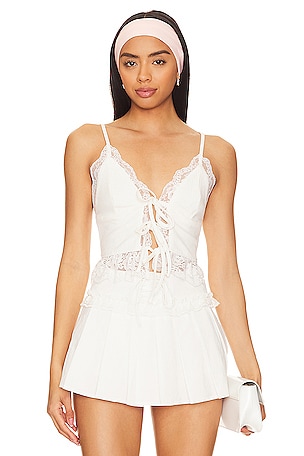 Free People FP One Adella White Lace Tiered Camisole Tank Top X-Small XS