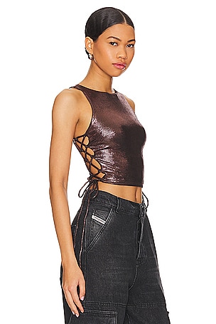 superdown Tillee Lace Up Top in Brown