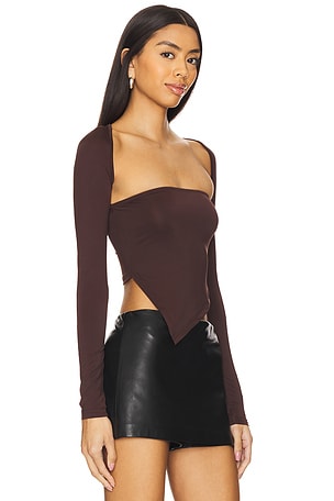 superdown Dax Shrug Top in Chocolate. Size XXS. Also