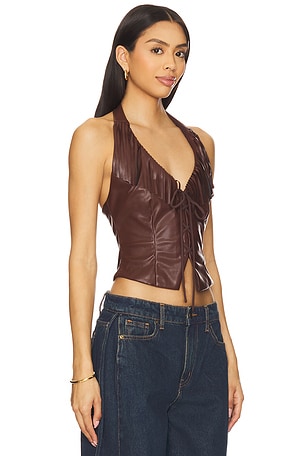 superdown Kay Faux Leather Top in Chocolate