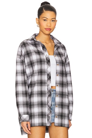 superdown Audriana Oversized Flannel Top in Black,White