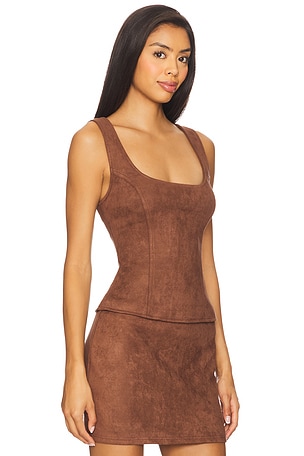 superdown Patsie Faux Suede Top in Brown