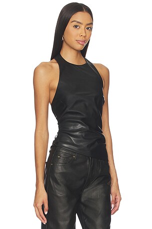 superdown Calania Faux Leather Top in Black