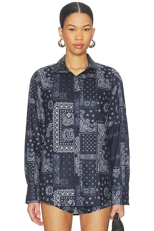 superdown Pridget Oversized Button Down in Navy. Size XXS. Also