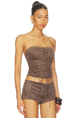 superdown Spence Faux Suede Top in Taupe