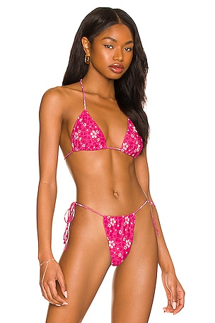 Beach Bunny Lexi Glitter Bralette Bikini Top in Neon Pink