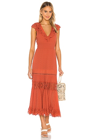 SPELL Daisy Chain Frill Maxi Dress in Copper | REVOLVE