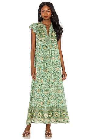 spell green dress Green Spell Pleated Maxi Dress - Emerald 100% Cotton main image 0