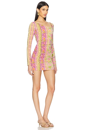 SPELL Goldie Shimmer Mini Dress in Pink,Green