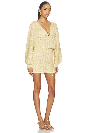 SPELL The Moss Knit Mini Dress in Metallic Gold