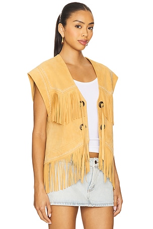 SPELL Fearless Heart Suede Fringe Vest in Tan