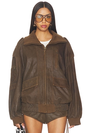 SPELL Fontaene Leather Bomber Jacket en Marron