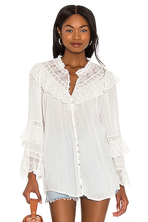 SPELL Ella Lace Blouse in White | REVOLVE