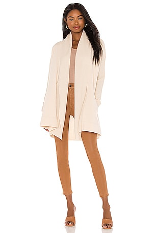 Splendid French Terry and Sweater Mix Cardigan in Light Camel