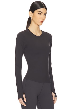 Splits59 Long Sleeve Waist Length Top in Charcoal