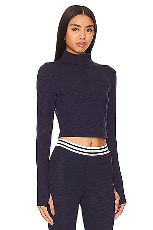 Splits59 Stevie Active Rib Half Zip Top in Navy