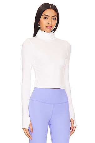 Splits59 Jackson Rib Cropped Turtleneck Top in White