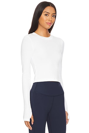 Splits59 Louise Rib Long Sleeve Crop Top in White