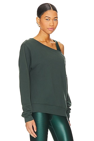 Spiritual Gangster Vida Off Shoulder Sweatshirt in Dark Green