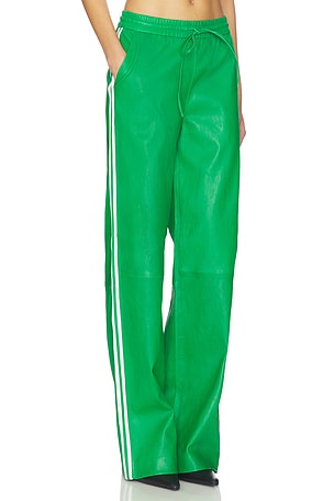 SPRWMN Baggy Leather Athletic Sweatpants in Green