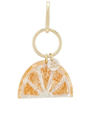 Solar Eclipse Hand-painted Citrus Slice Bag Charm + Keychain in Orange
