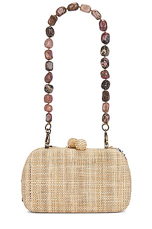 Serpui Josephine Crab Embroidered Raffia Clutch in Beige