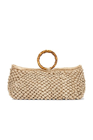 Serpui Lena Pompom Straw Bag in Beige