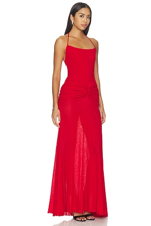 SIEDRES Nensi Ruched Mesh Maxi Dress in Red