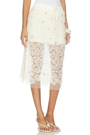 SIEDRES Siam Sheer Floral Applique Midi Skirt in Cream