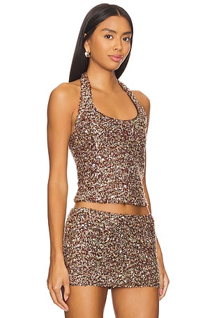 SIEDRES Juli Fitted Sequined Halterneck Top in Brown