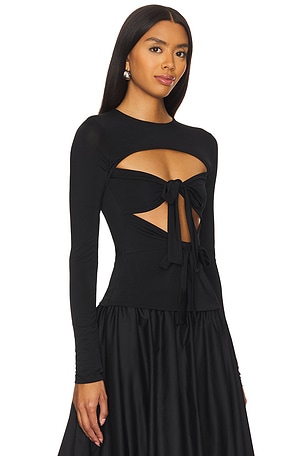 SIEDRES Lenna Tie Front Long Sleeved Jersey Top in Black