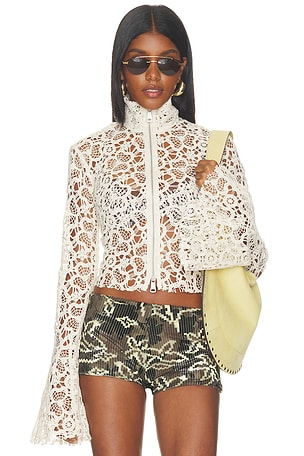 Embroidered Fluted Top With Front Zipper SIEDRES