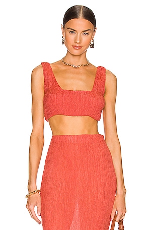 Monse Double Belted Leather Bra Top in Red