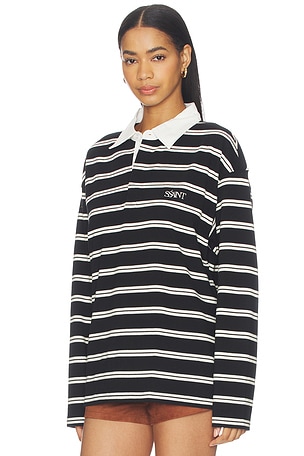 SSAINT Dylan Rugby Polo Shirt in Black,White