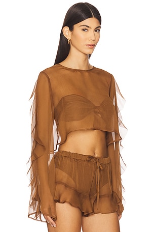 Shani Shemer Thoma Cropped Shirt in Brown. Size M. Also