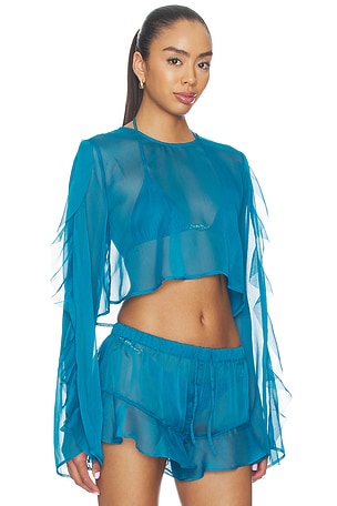 Shani Shemer Thoma Cropped Shirt in Teal. Size S. Also