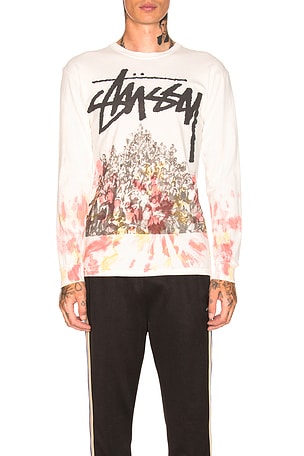 1988 Stussy BEACH MOB Tee フォトT old 80s Stussy Beach Mob Long Sleeve Tee in White & Peach | REVOLVE