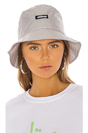 Stussy Langley Shiny Bucket Hat in Grey | REVOLVE