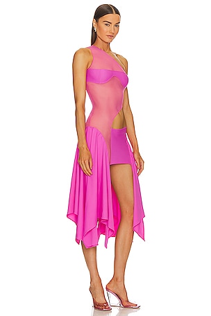 Sketch-Y X Revolve Tricot Mesh Dress in Pink