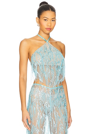 Sketch-Y Hiba Halter Top in Baby Blue