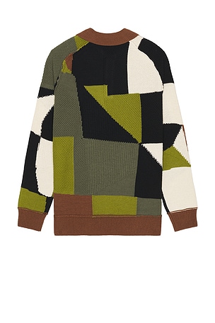 Scotch & Soda Patch Work Long Sleeve Polo in Green,Brown