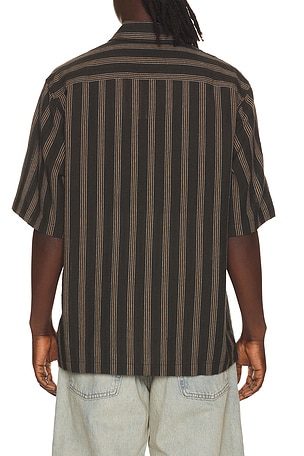 Scotch & Soda Structured Stripe Relaxed Fit Short Sleeve Shirt in Brown