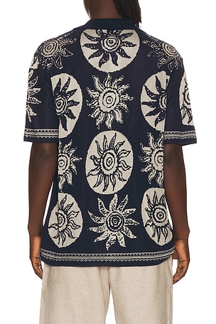 Scotch & Soda Knitted Jacquard Short Sleeve Shirt in Blue