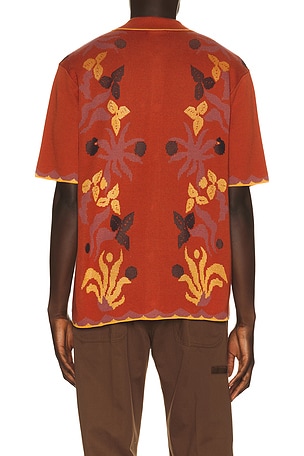 Scotch & Soda Knitted Jacquard Short Sleeve Shirt in Rust