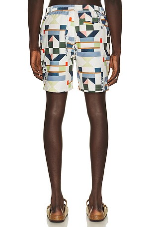 Scotch & Soda Printed Mid Length Swim Shorts in Blue