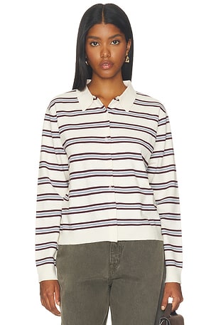 Millie Polo Cardigan in Cream Combo Stitches & Stripes