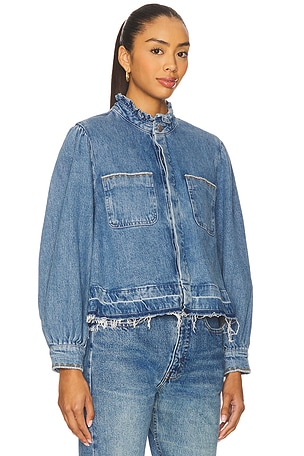 Seventy + Mochi Ziggy Cropped Jacket in Blue. Size XS. Also