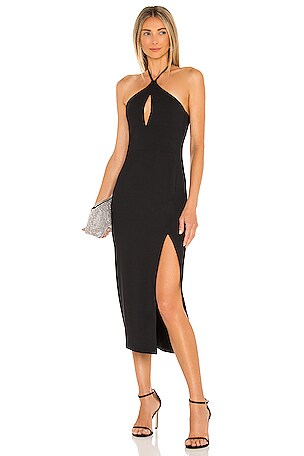 Susana Monaco Halter Open Front Midi Dress in Black | REVOLVE