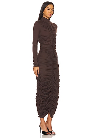 Susana Monaco Mock Gathered Long Sleeve Dress in Brown