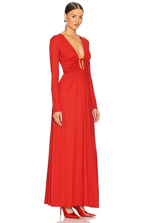 Susana Monaco Center Gathered Tie Long Sleeve Dress in Red